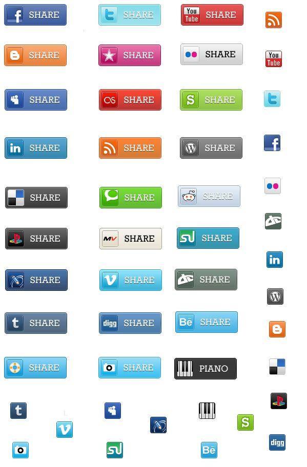 50 Free Social Bookmarking Buttons Icons