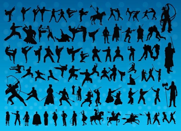 Free Fighting Silhouettes Vector Art Graphics